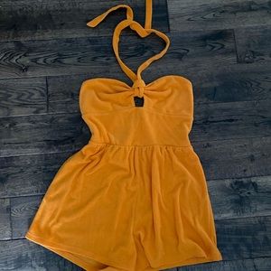 Retro halter terry cloth romper orange roller skater girl